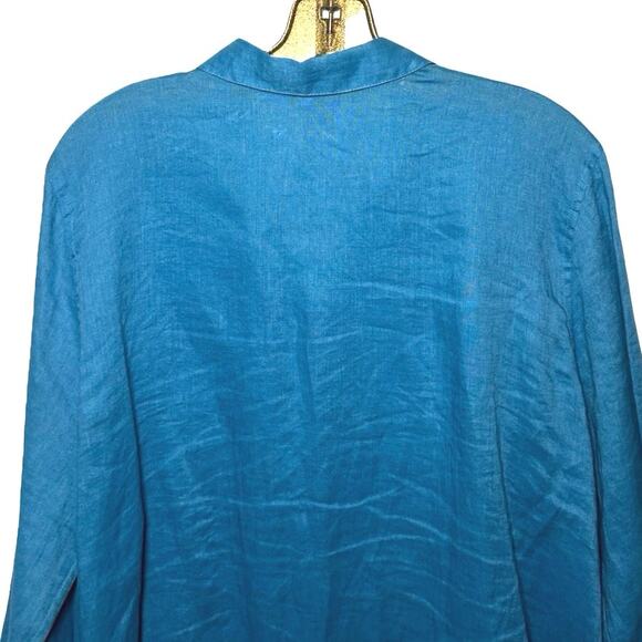 J. Jill Women’s Love Linen Long Sleeve Button Down Shirt Aqua Blue Size Medium - Picture 7 of 10